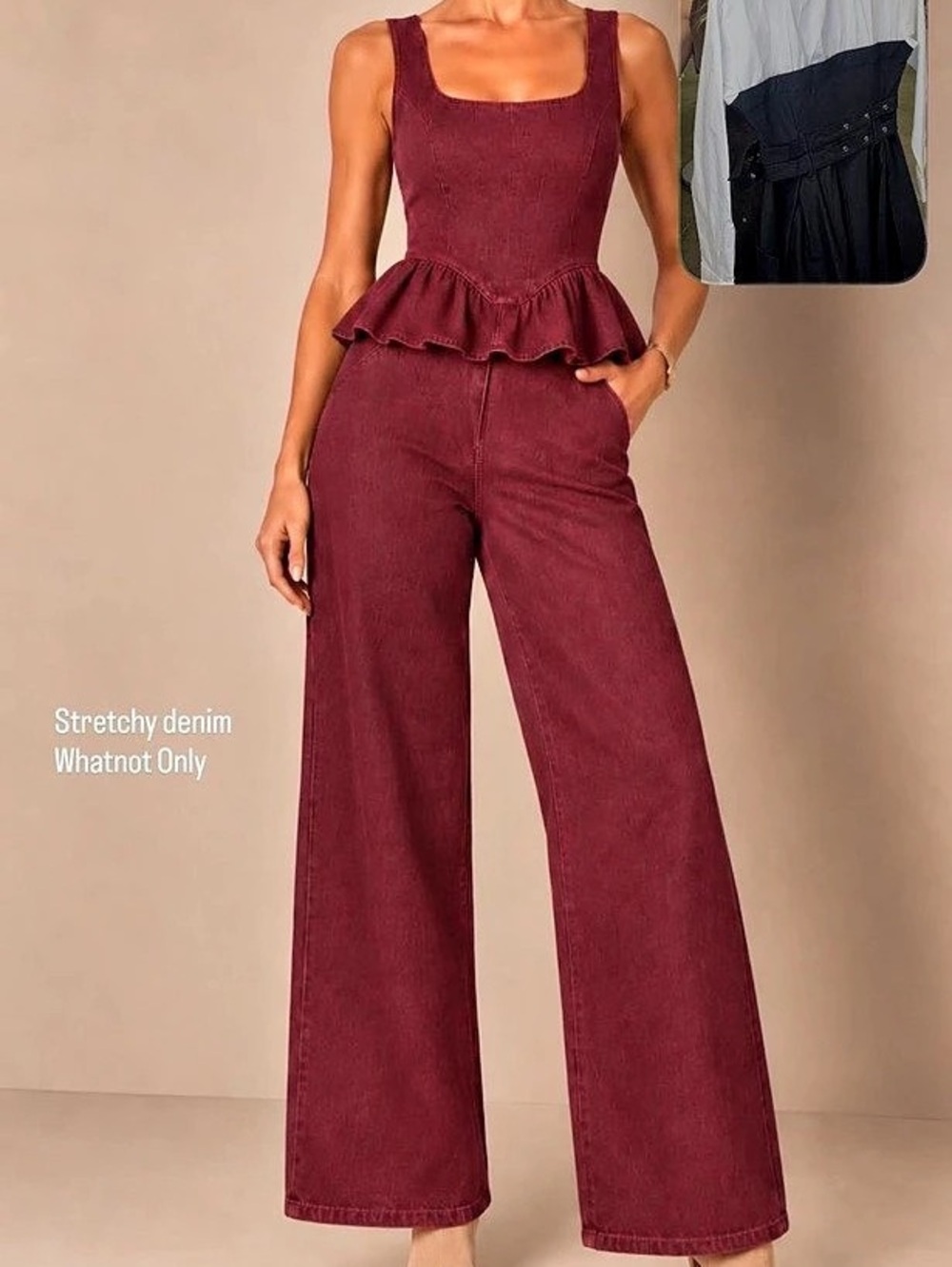 Klesis Stretch Twill Strappy Barrel Jumpsuit Burgundy Medium